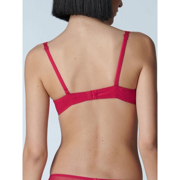 SIMONE PERELE Wish Ruby Red Sheer Embroidered Tulle Unlined Demi Bra, Size 30D - Picture 2 of 16